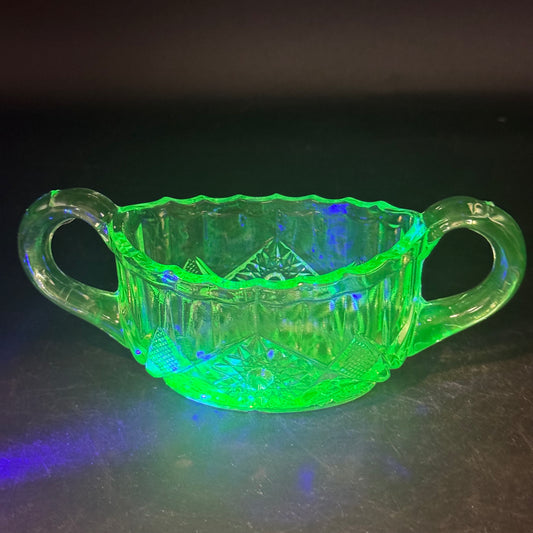 1930s Imperial Uranium Glass Double Handle Sugar