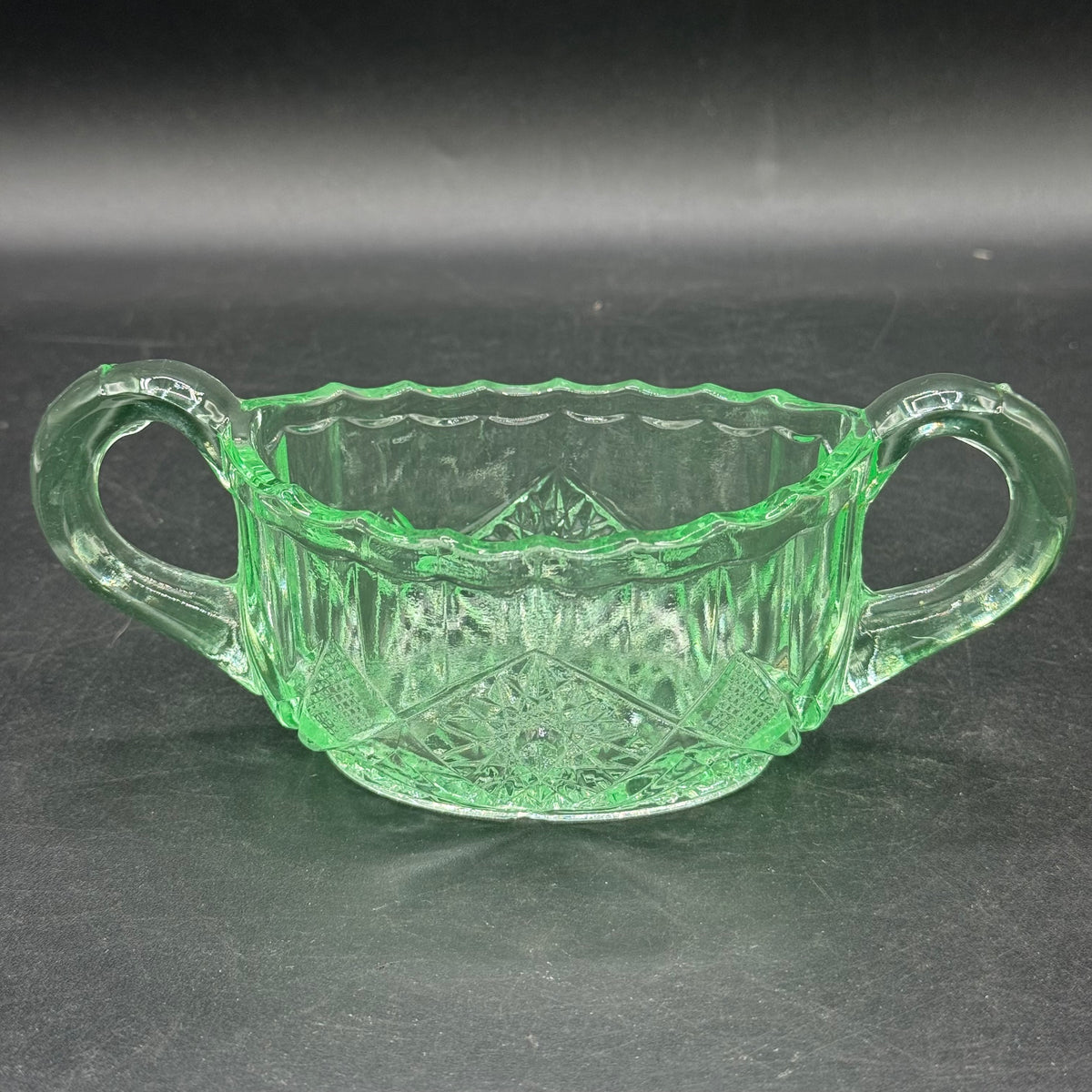 1930s Imperial Uranium Glass Double Handle Sugar