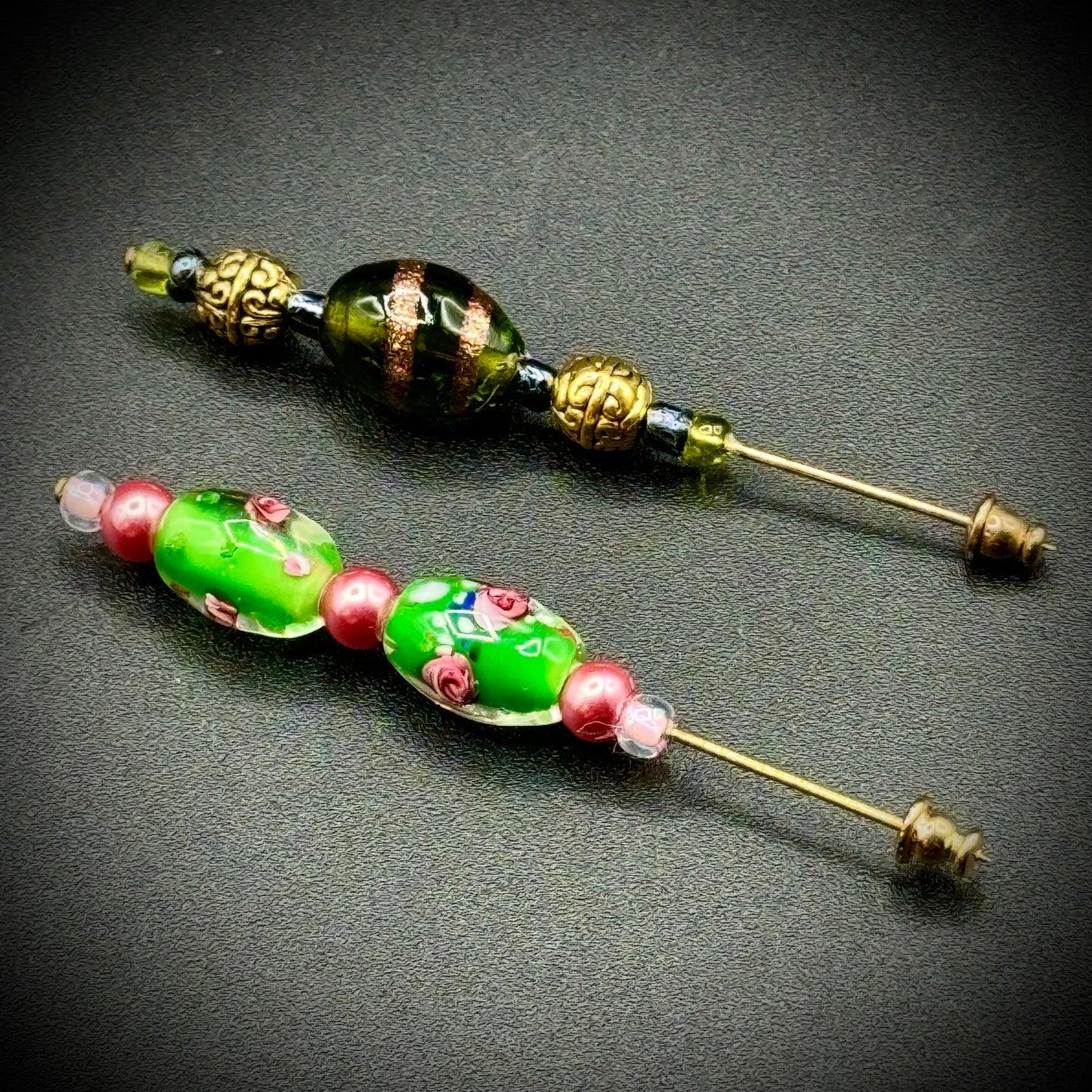 Pair of Gorgeous Murano Bead Stick Pins