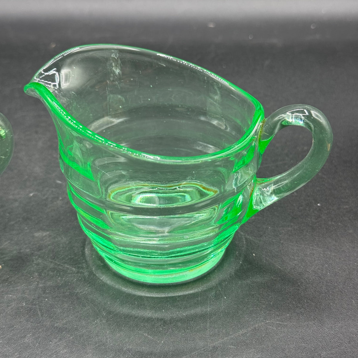 1930s Art Deco Uranium Glass Sugar and Creamer