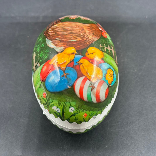 Vintage Nestler Germany Papier Mache Easter Egg w/Crisp Colorful Graphics & Wood Ring Stand