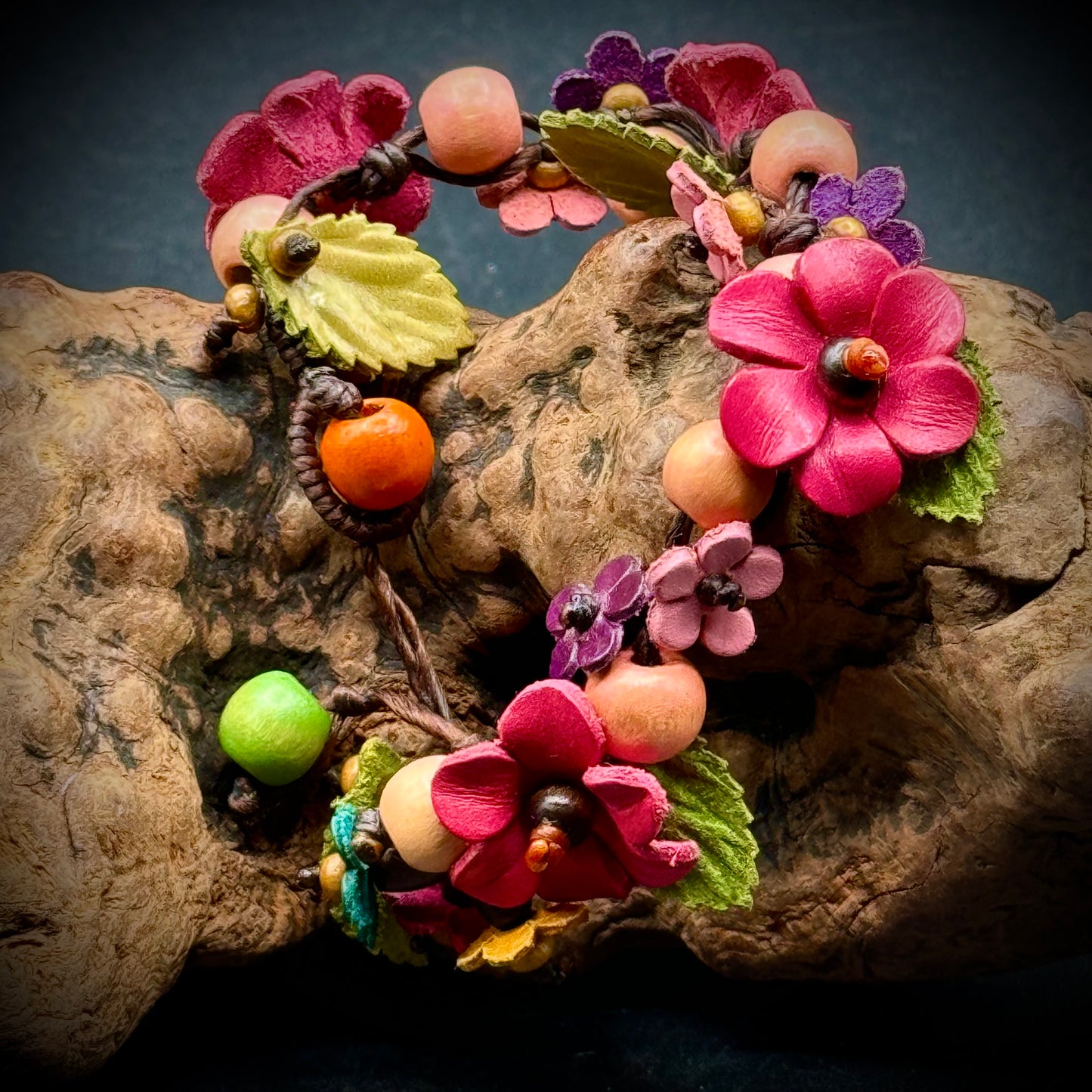 Stunning & Colorful Leather Flower Bracelet