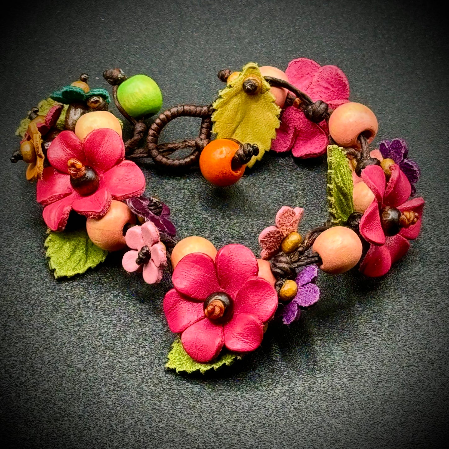 Stunning & Colorful Leather Flower Bracelet