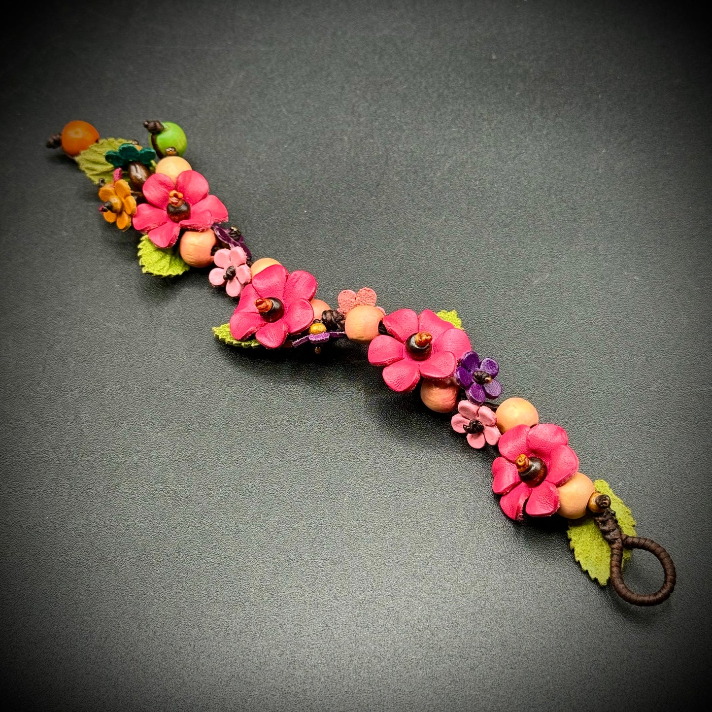 Stunning & Colorful Leather Flower Bracelet