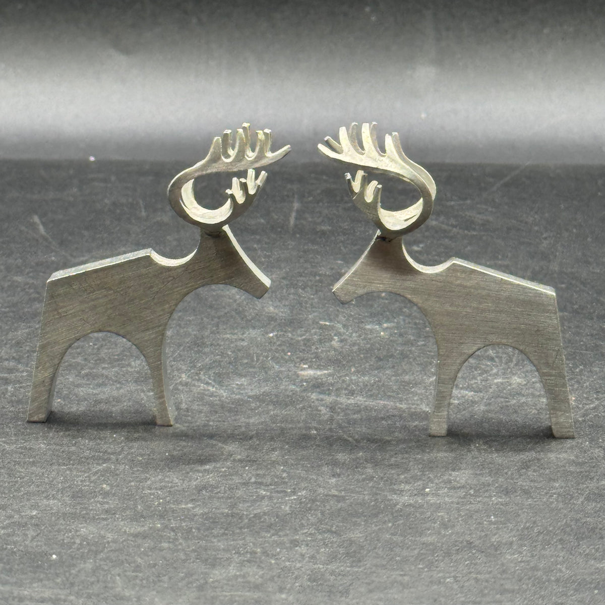 Pair of Vintage MCM Scandinavian 92% Pewter Reindeer Signed by Tina