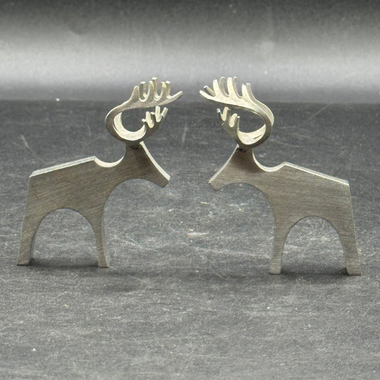 Pair of Vintage MCM Scandinavian 92% Pewter Reindeer Signed by Tina