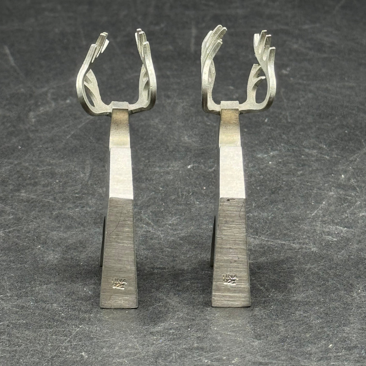 Pair of Vintage MCM Scandinavian 92% Pewter Reindeer Signed by Tina