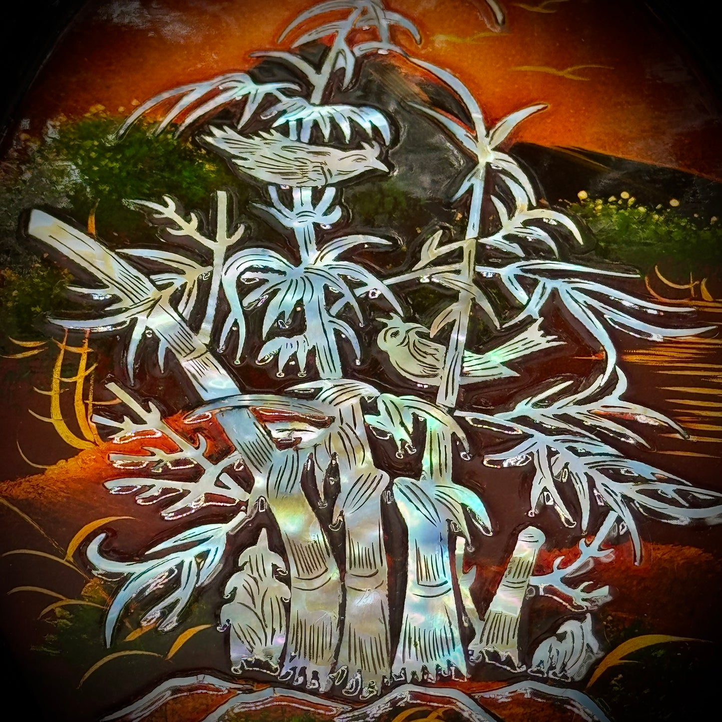 Four Piece Vintage Asian Lacquerware & Inlaid Mother of Pearl Hanging Trays