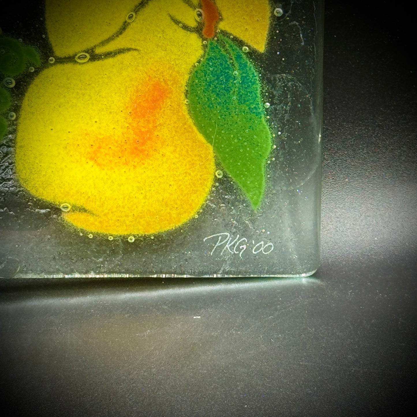 Artist Peggy Karr Signed Fruit Motif Art Glass Platter