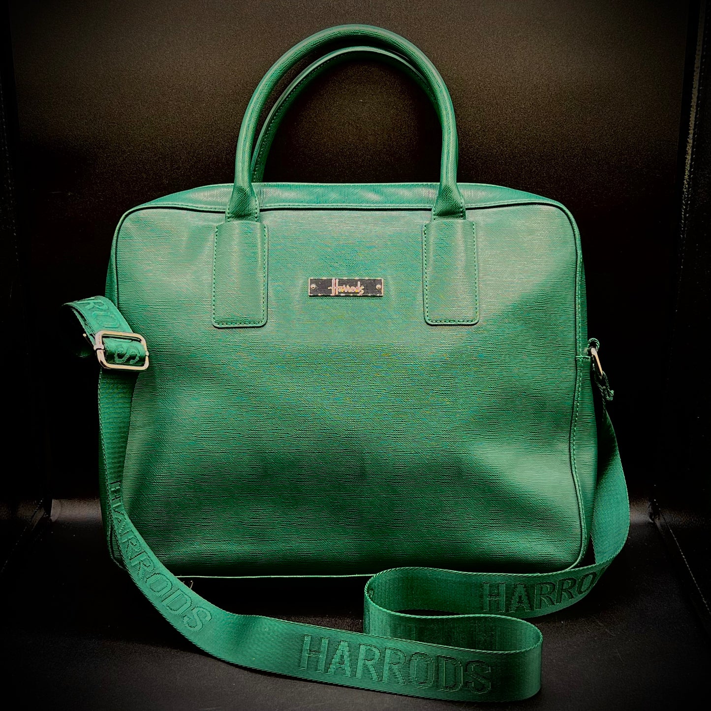 Harrods of London Signature Green Bag w/Handles & Strap