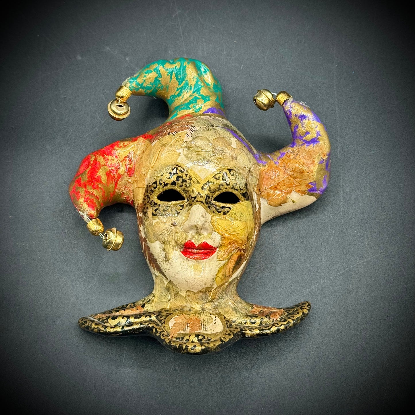 Vintage Artist Signed Venetian Jester Mask Hanging Art