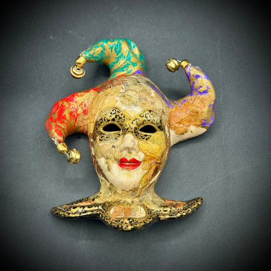 Vintage Artist Signed Venetian Jester Mask Hanging Art