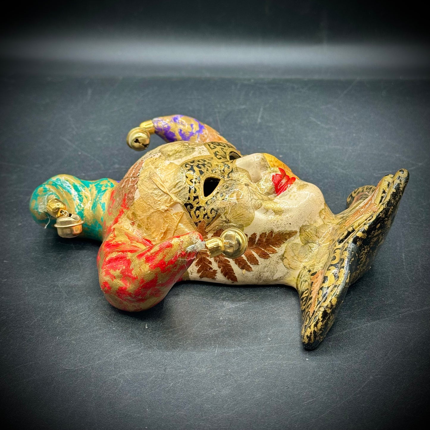 Vintage Artist Signed Venetian Jester Mask Hanging Art