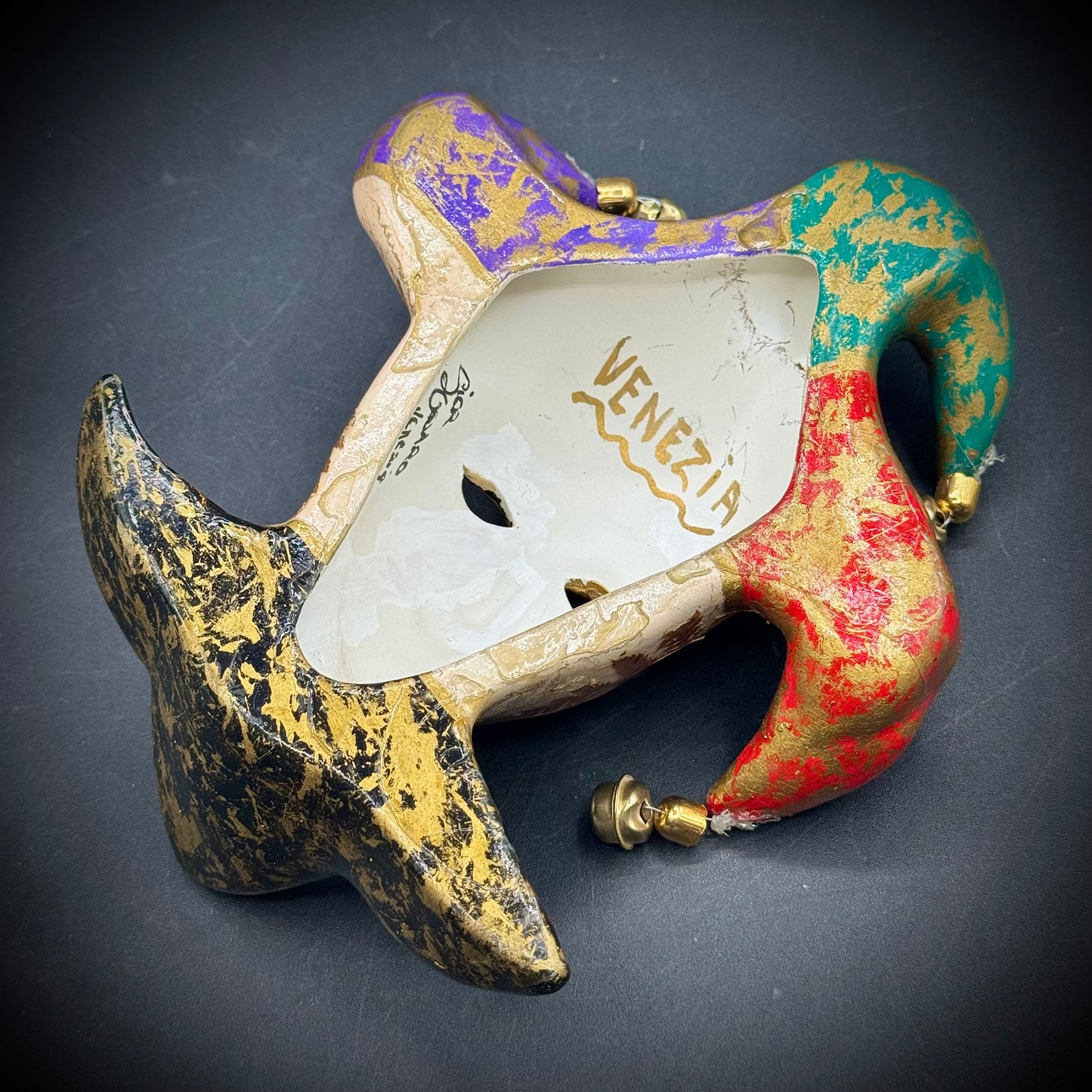 Vintage Artist Signed Venetian Jester Mask Hanging Art
