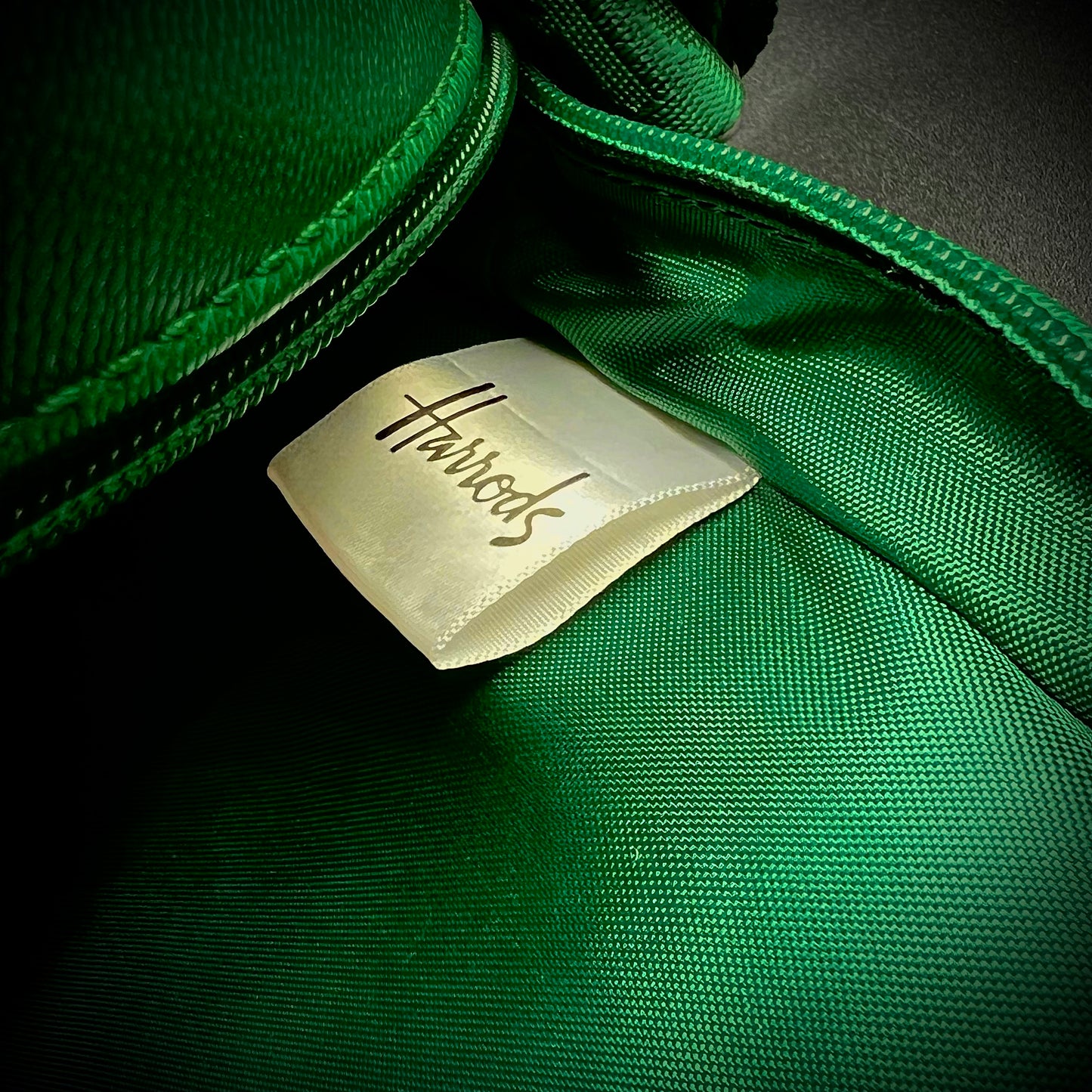 Harrods of London Signature Green Bag w/Handles & Strap