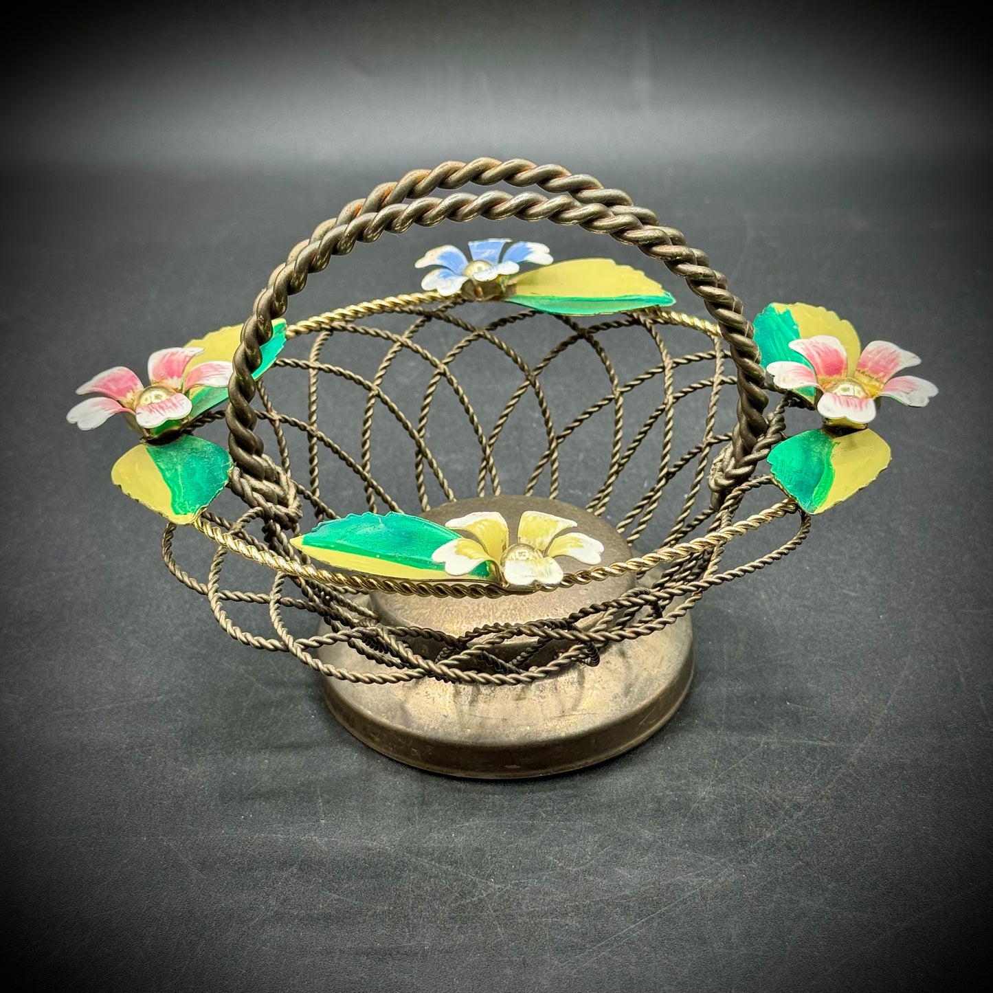 Vintage Studio Silversmiths Metal & Enamel Basket