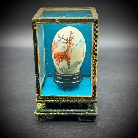 Vintage Decorative Egg in Shadow Box - Deer