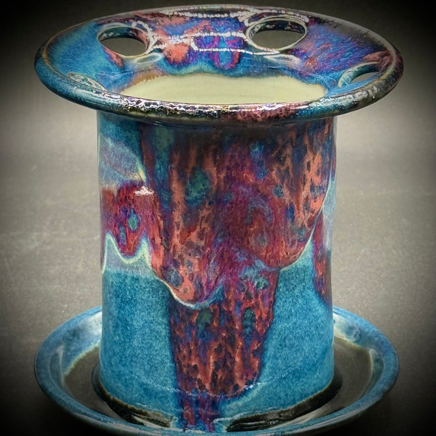 Artist Rick Petteford Signed Drip Glaze Pottery Cup & Toothbrush Holder