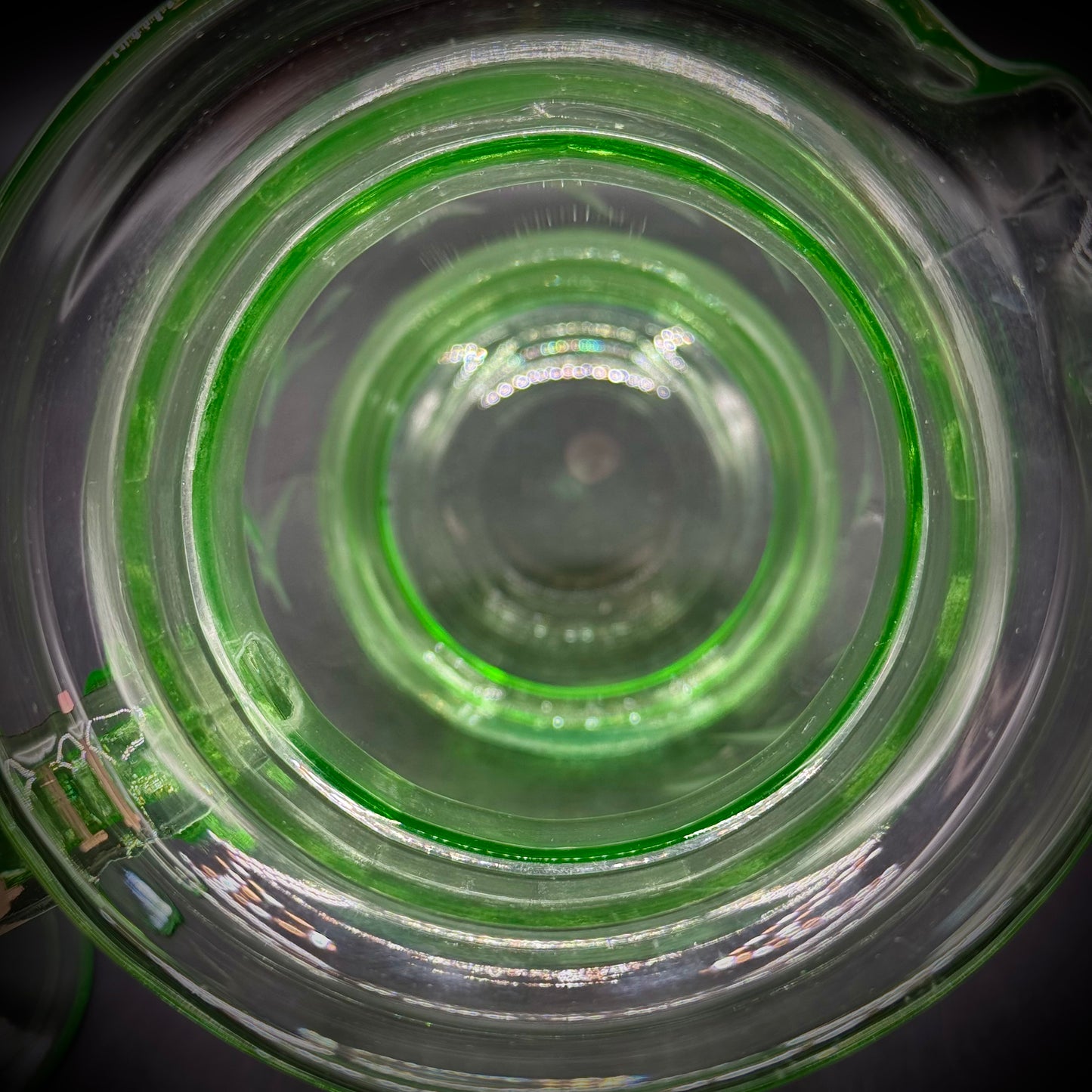 Stunning Large Uranium Glass Etched Pitcher with Lid