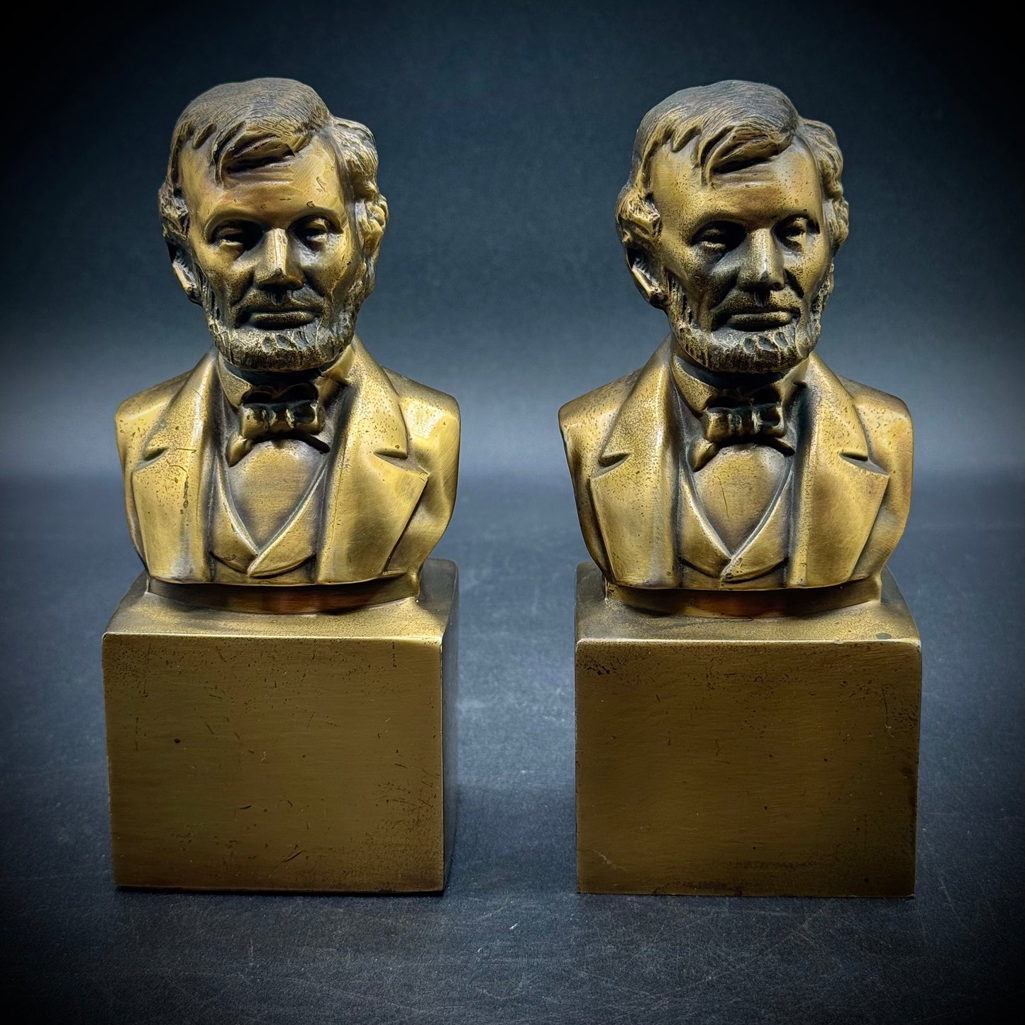 Pair of Vintage Heavy Bronze Abraham Lincoln Bust Bookends