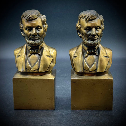 Pair of Vintage Heavy Bronze Abraham Lincoln Bust Bookends