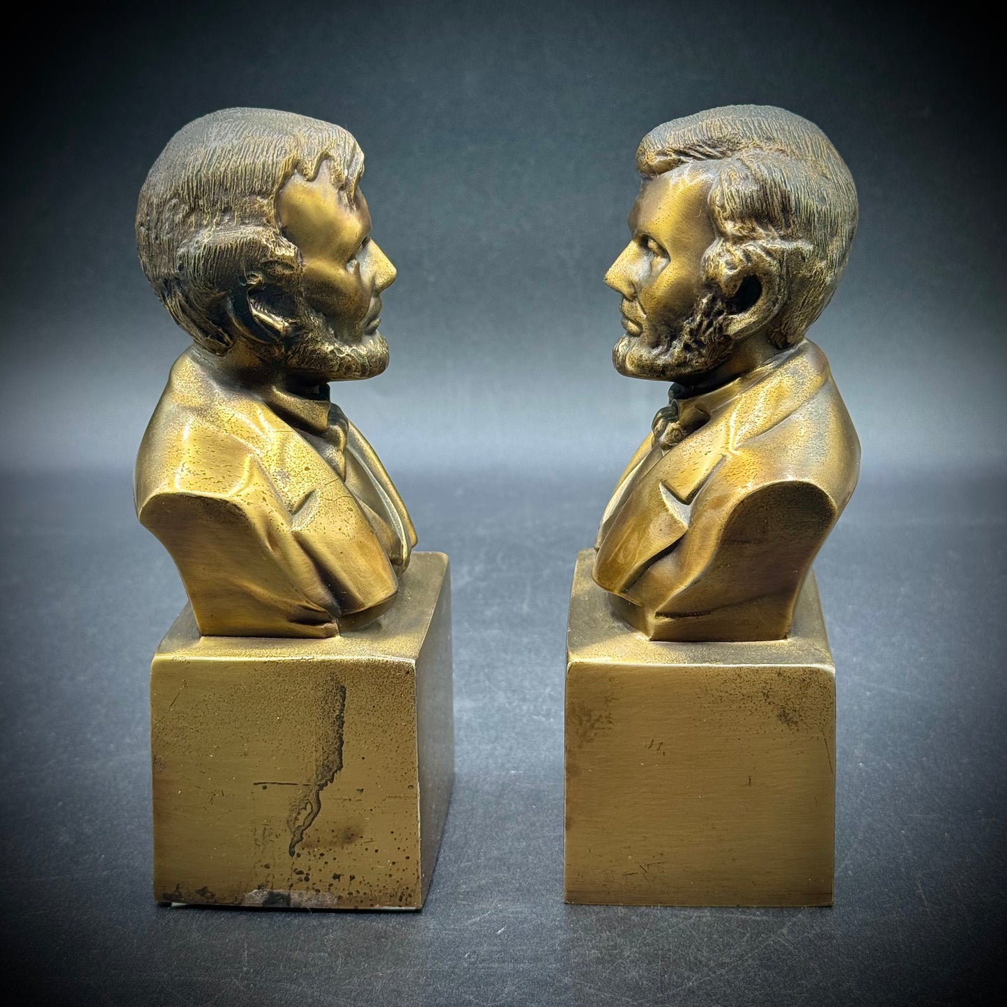 Pair of Vintage Heavy Bronze Abraham Lincoln Bust Bookends