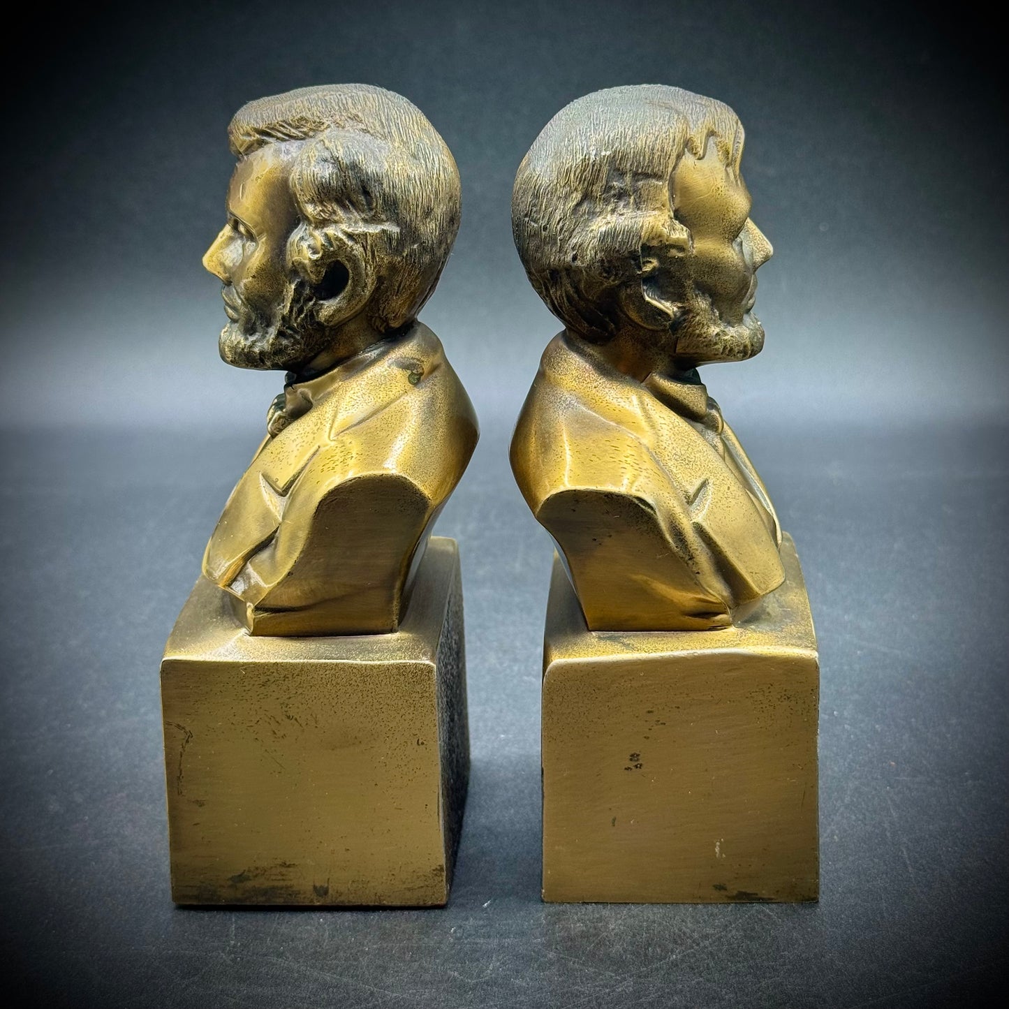 Pair of Vintage Heavy Bronze Abraham Lincoln Bust Bookends