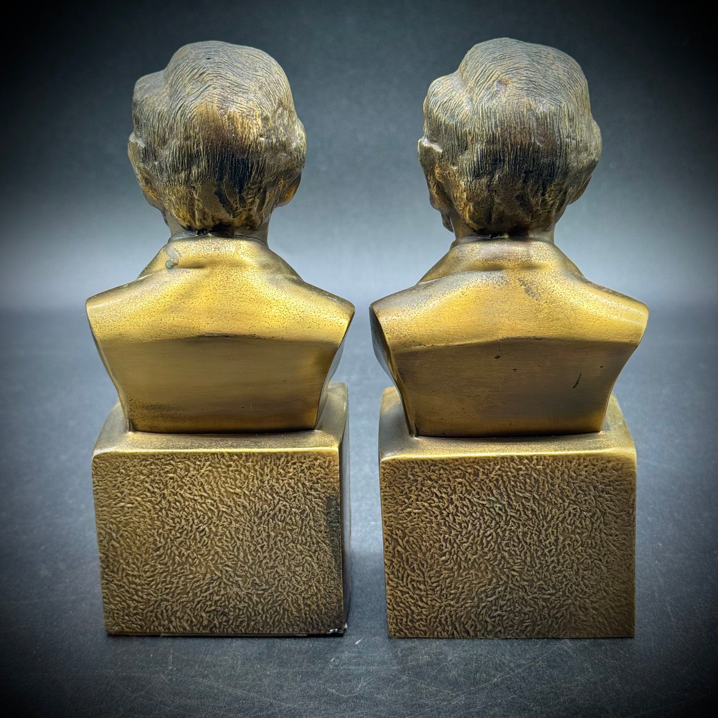 Pair of Vintage Heavy Bronze Abraham Lincoln Bust Bookends