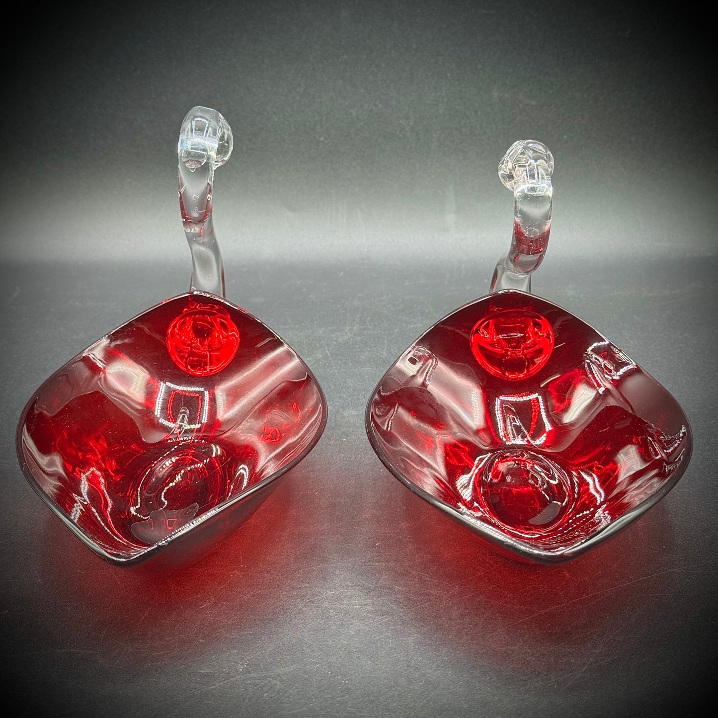 Pair of Vintage Duncan Miller Blown Glass Swan Dishes