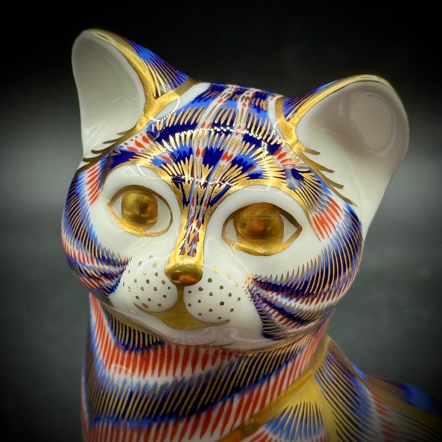 For Cara: Incredible Vintage Royal Crown Derby Imari Striped Cat Sculpture