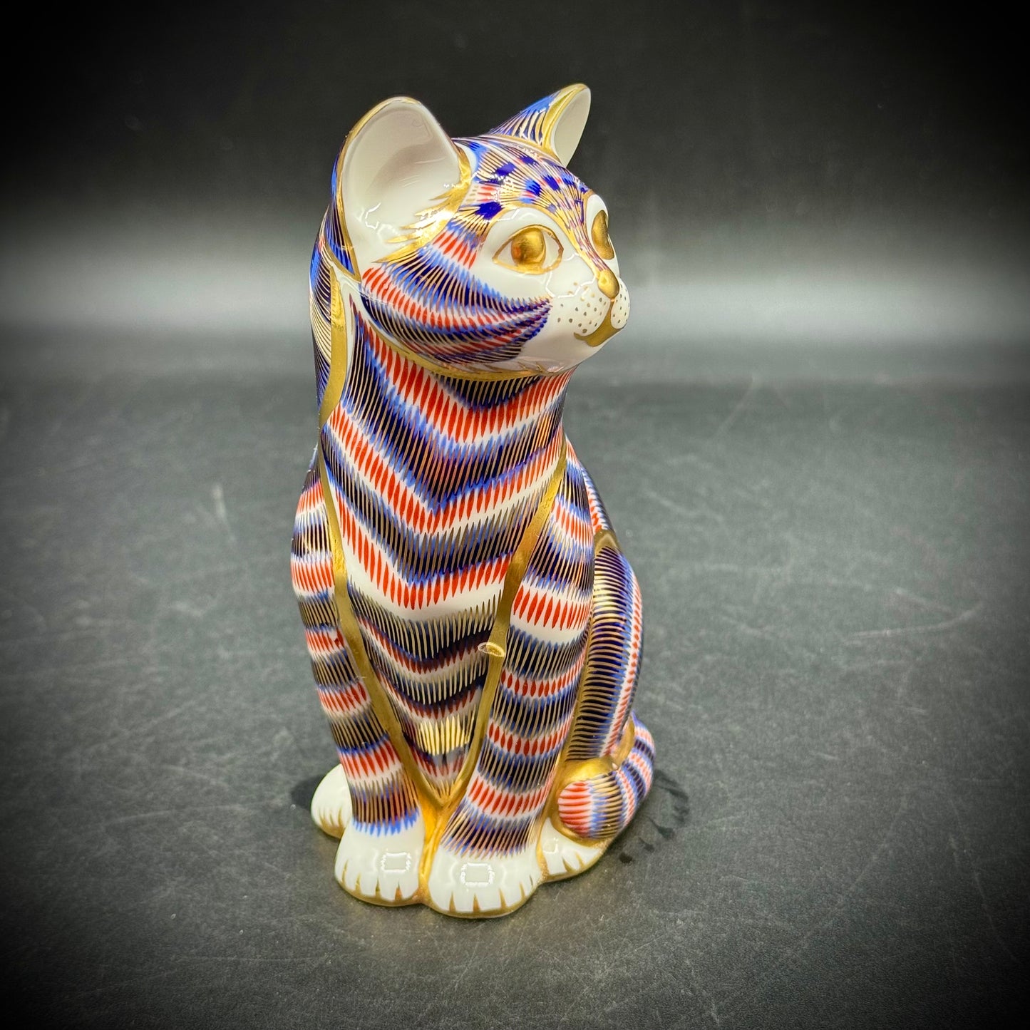 For Cara: Incredible Vintage Royal Crown Derby Imari Striped Cat Sculpture