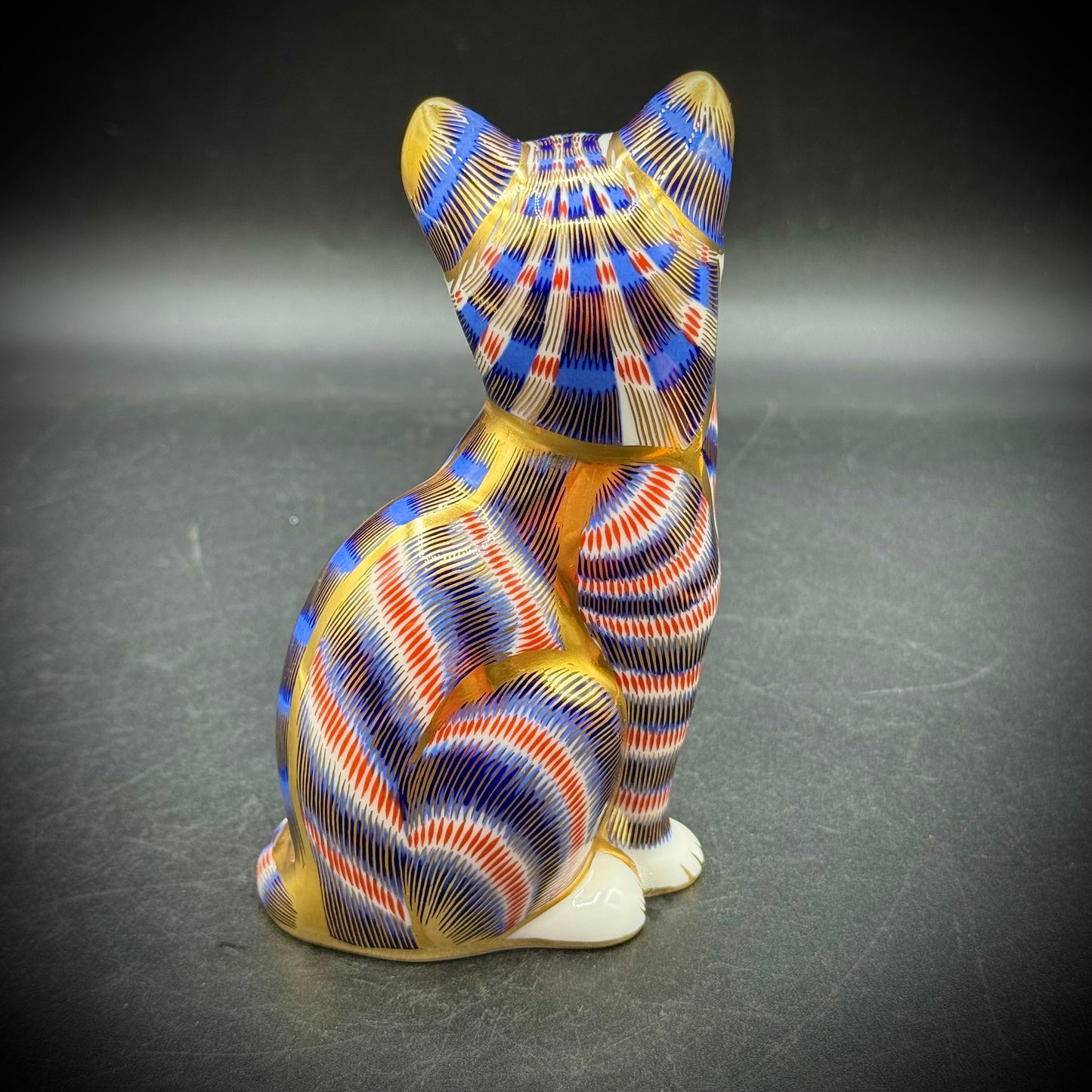 For Cara: Incredible Vintage Royal Crown Derby Imari Striped Cat Sculpture