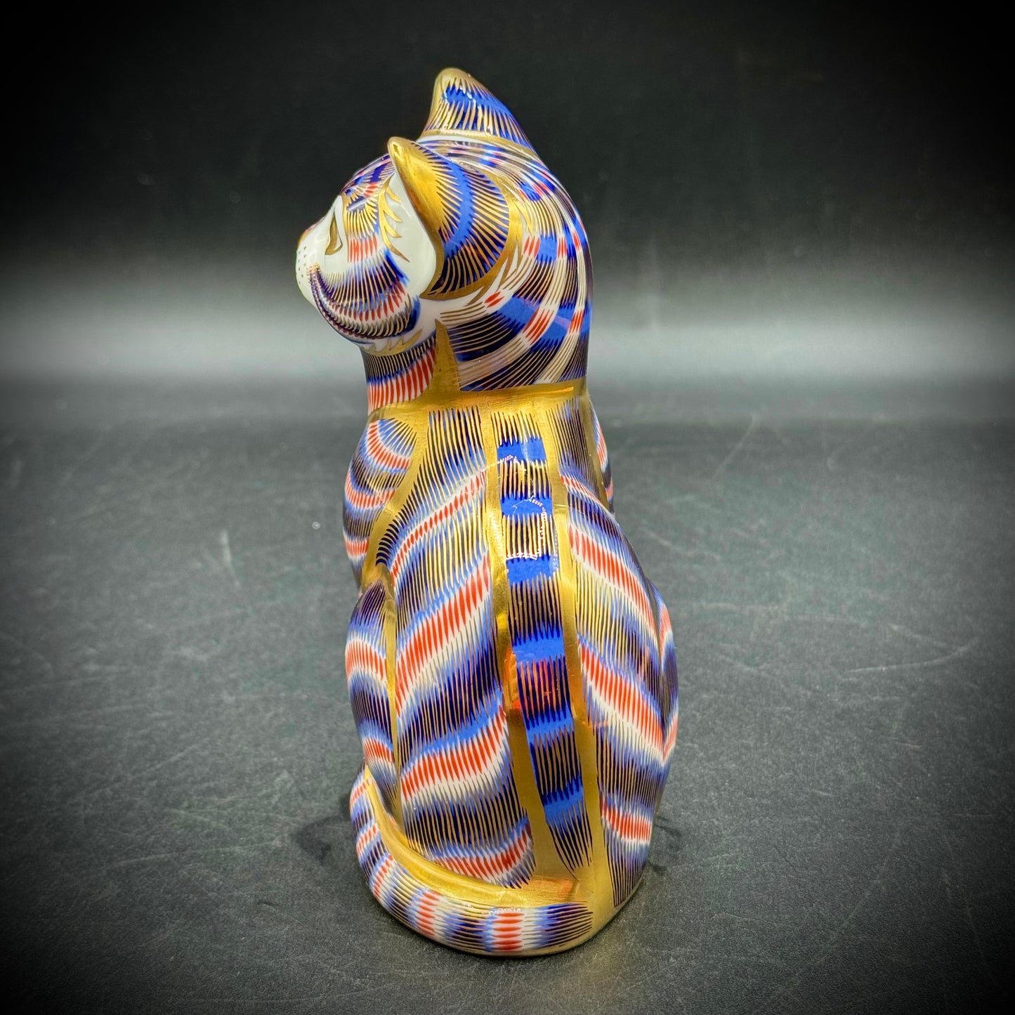 For Cara: Incredible Vintage Royal Crown Derby Imari Striped Cat Sculpture
