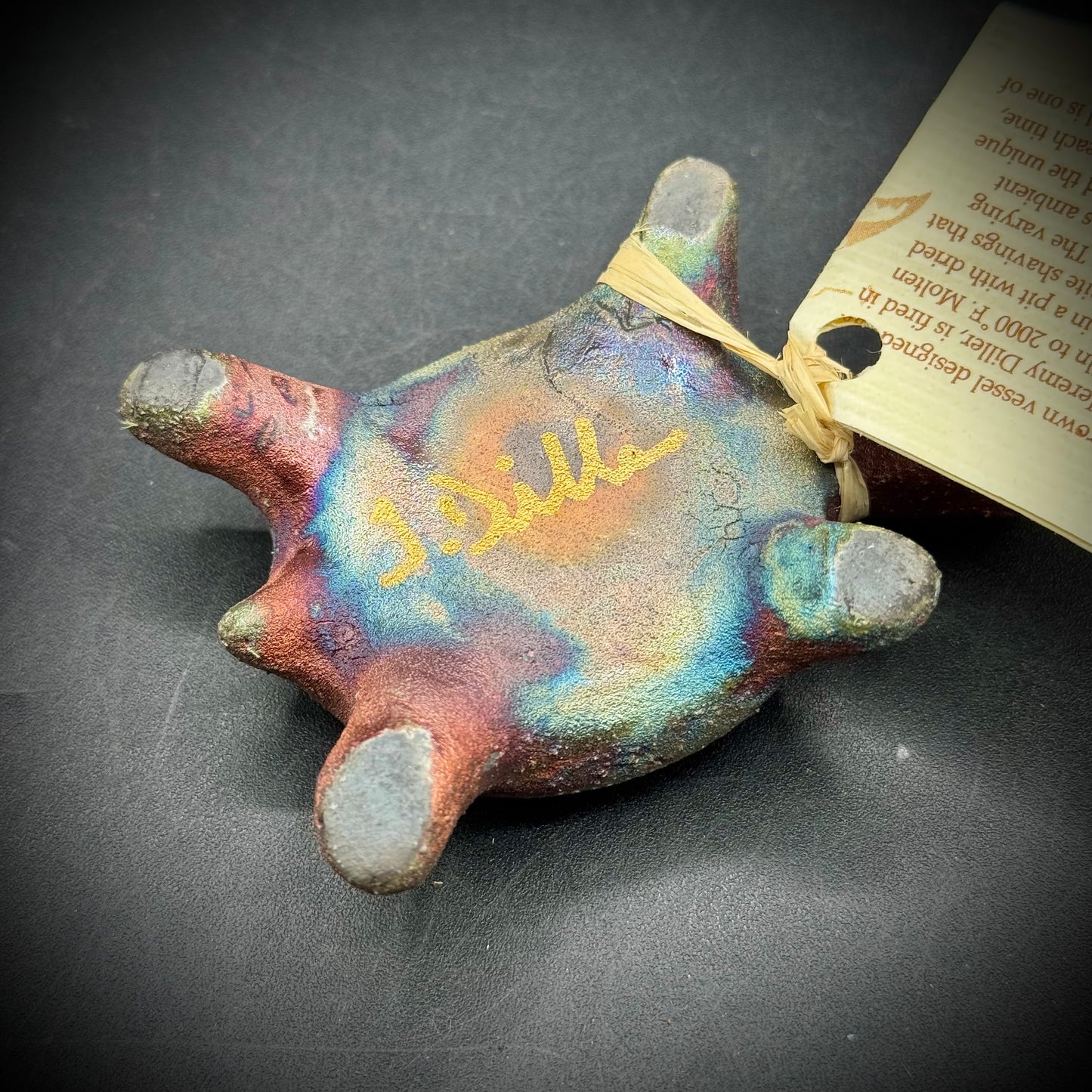 Artist Jeremy Diller Signed Raku Pottery Turtle