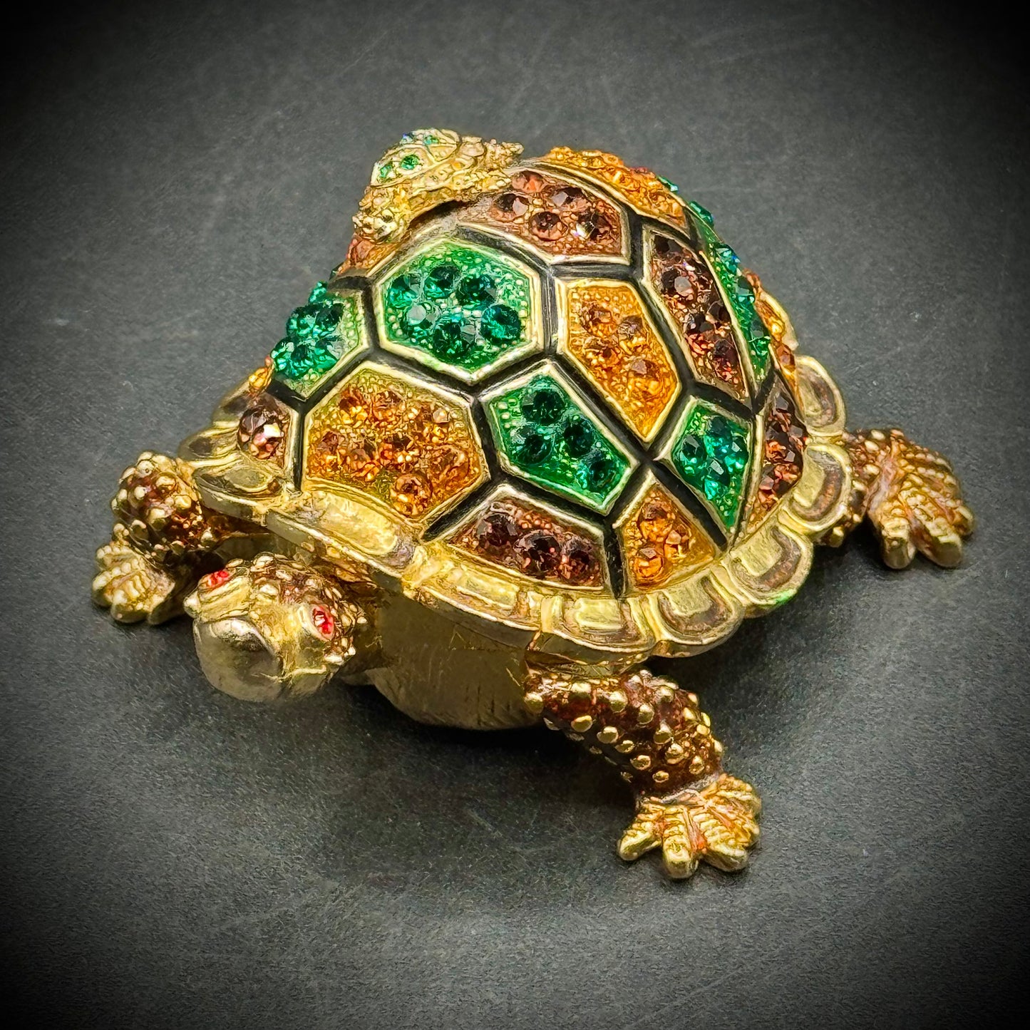 Rhinstone Turtle and Baby Trinket Box