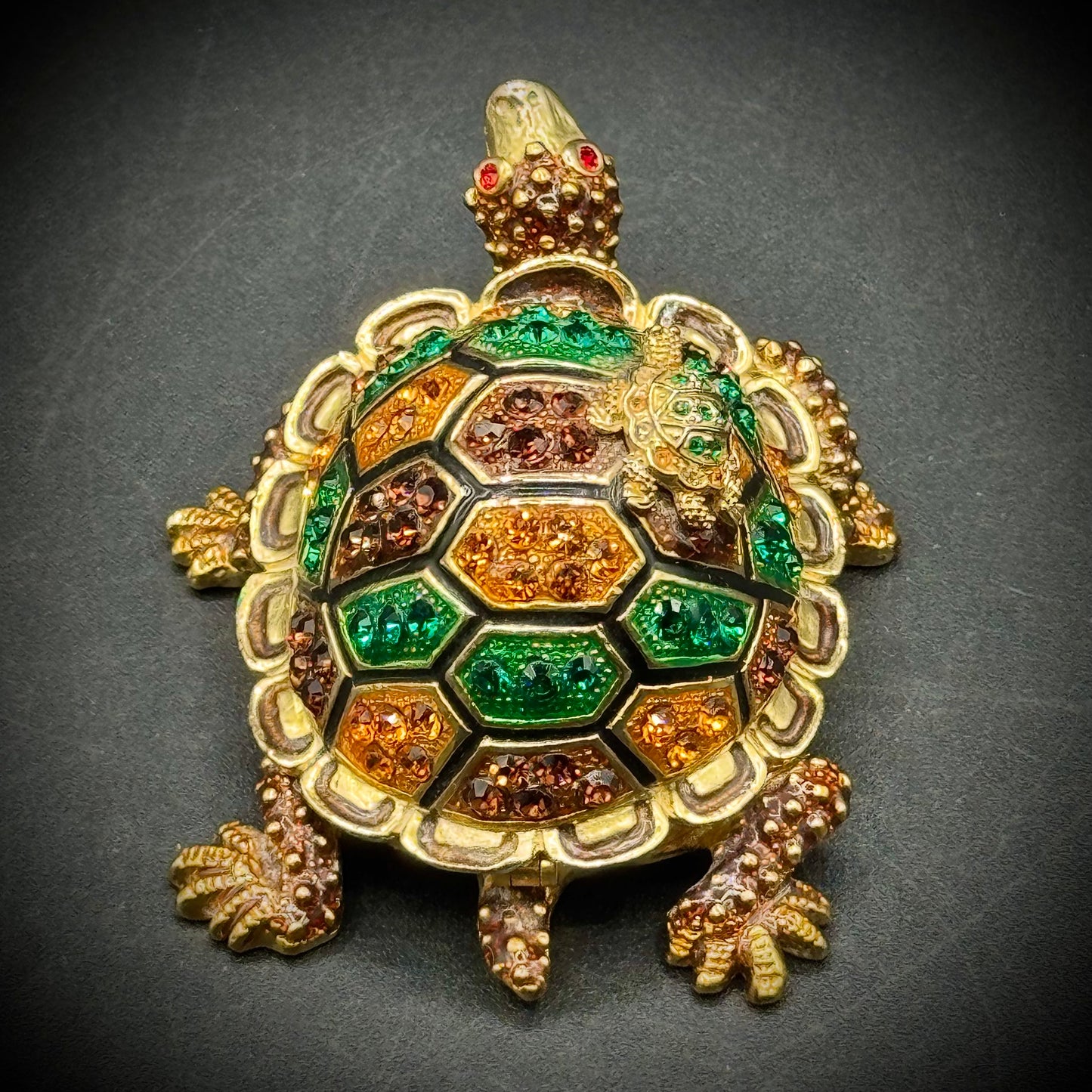 Rhinstone Turtle and Baby Trinket Box