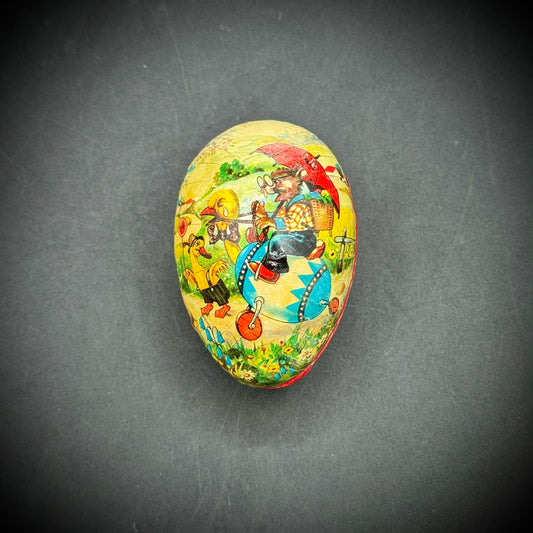 Vintage West Germany Papier Mache Egg Container with Wolf & Duck Motif