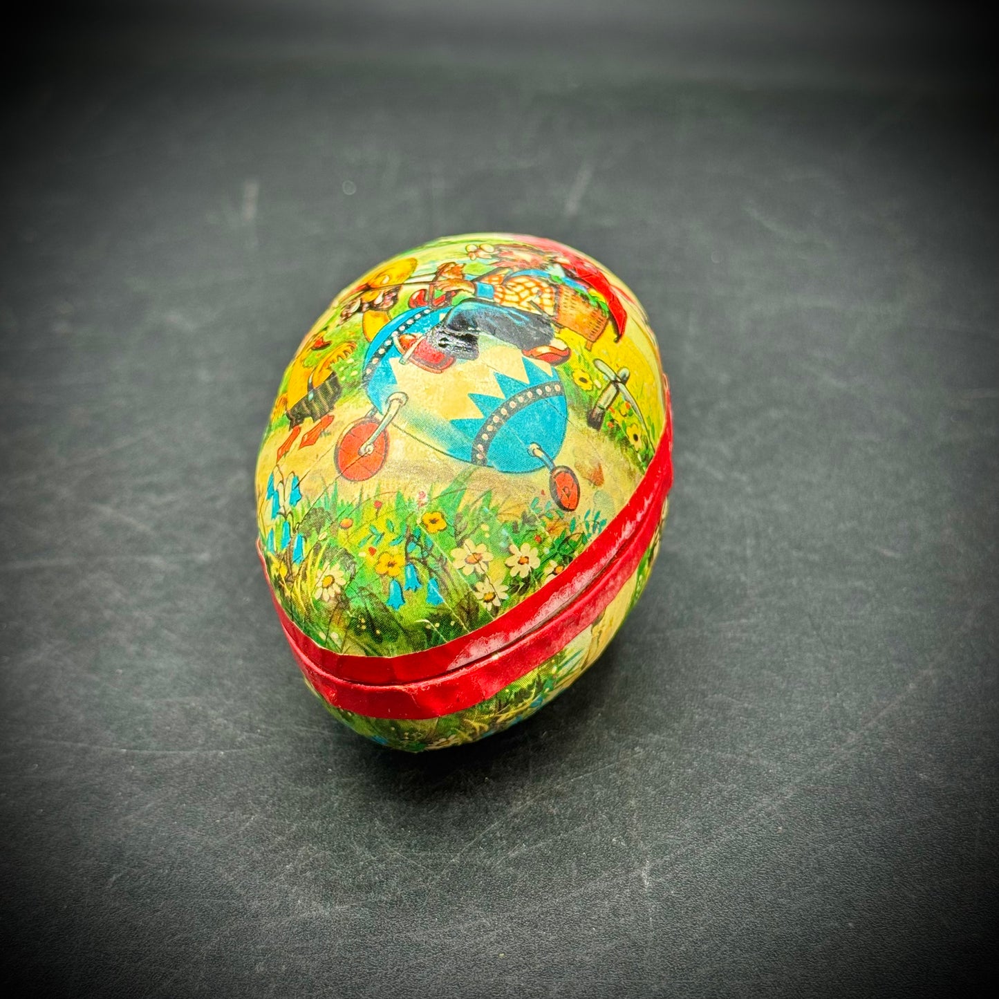 Vintage West Germany Papier Mache Egg Container with Wolf & Duck Motif