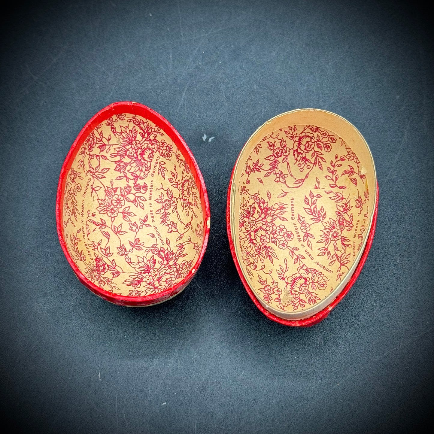 Vintage West Germany Papier Mache Egg Container with Wolf & Duck Motif