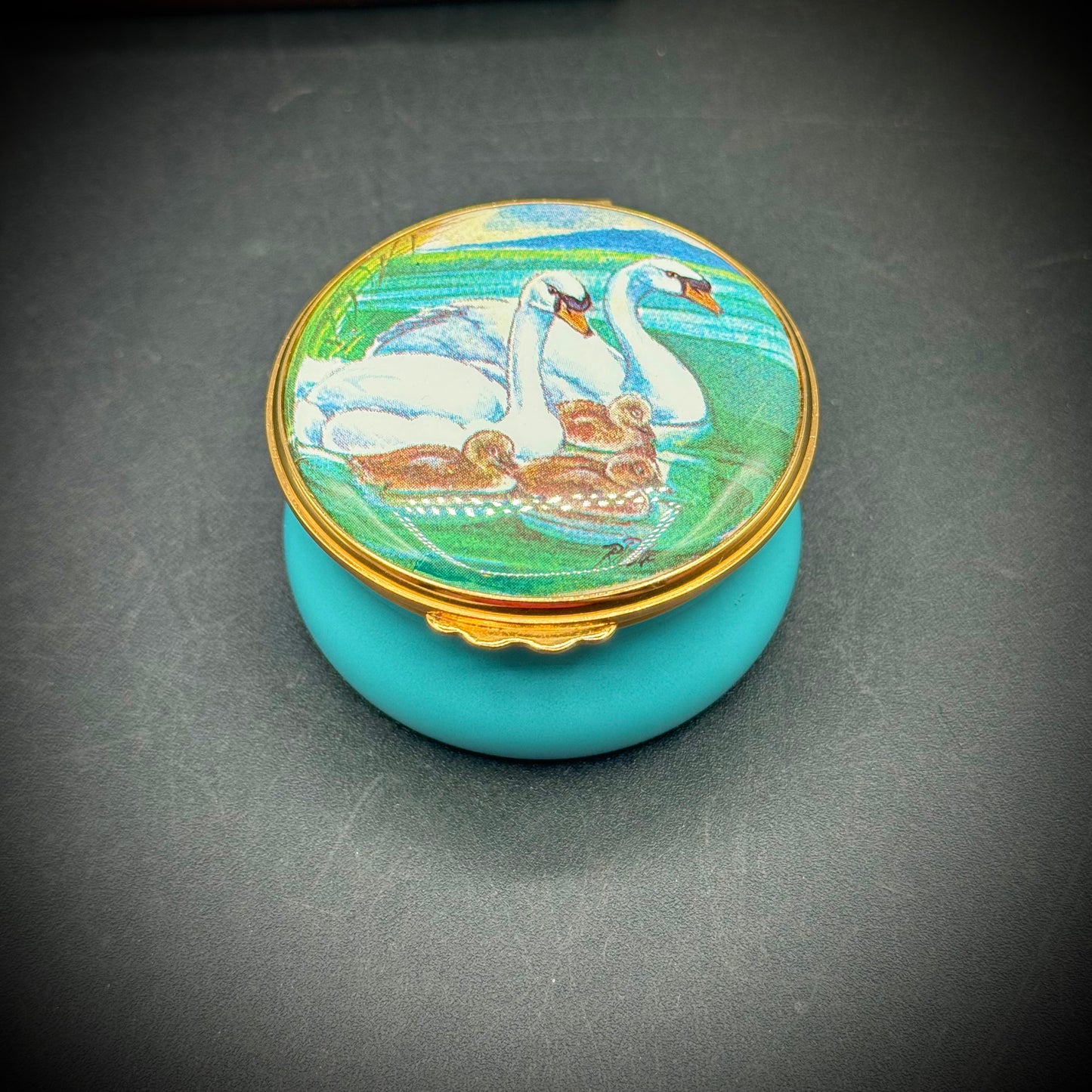 Vintage Royal Worcestershire England Painted Swan Trinket Box