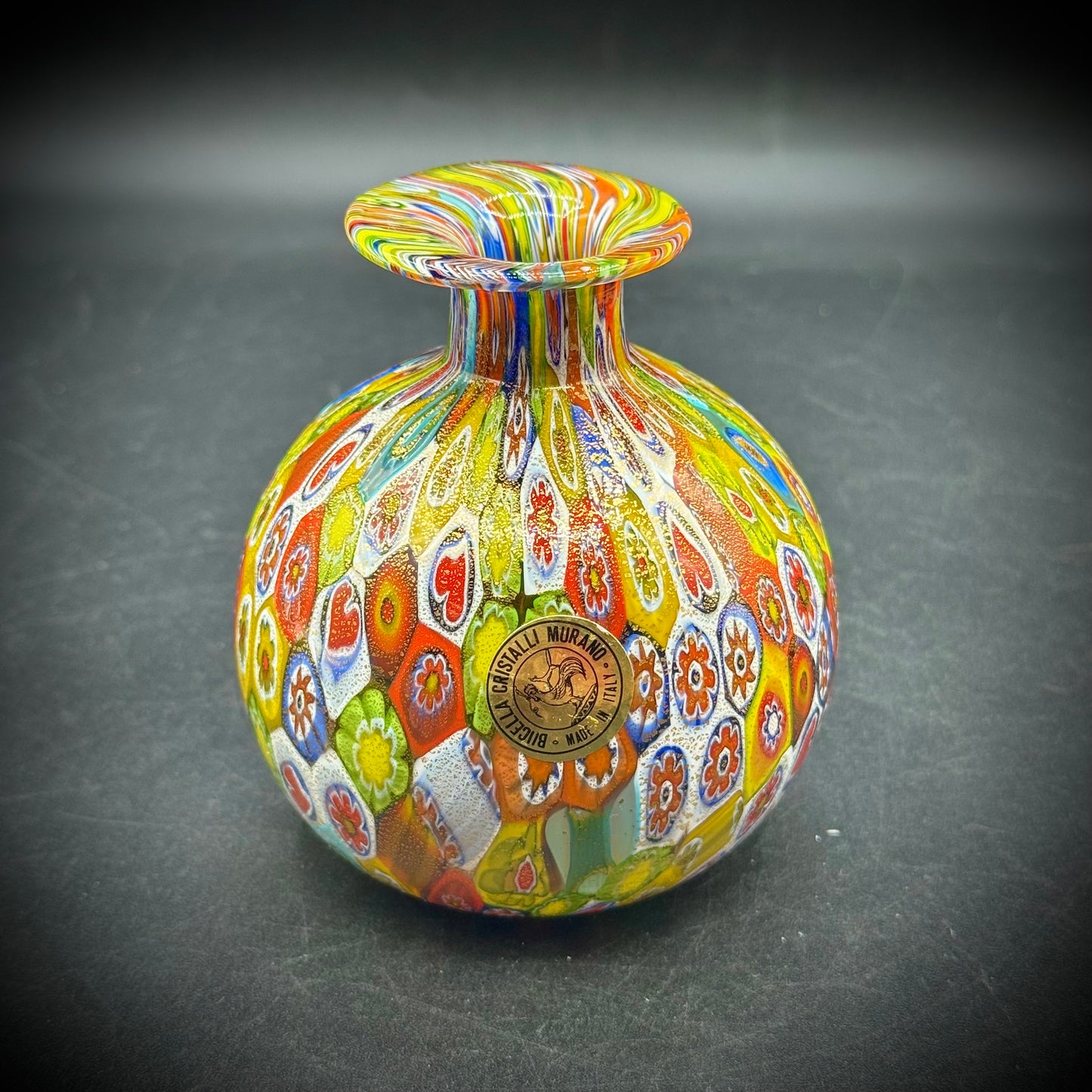 Vintage Bucella Cristalli Murano Millefiori Vase - Made in Italy
