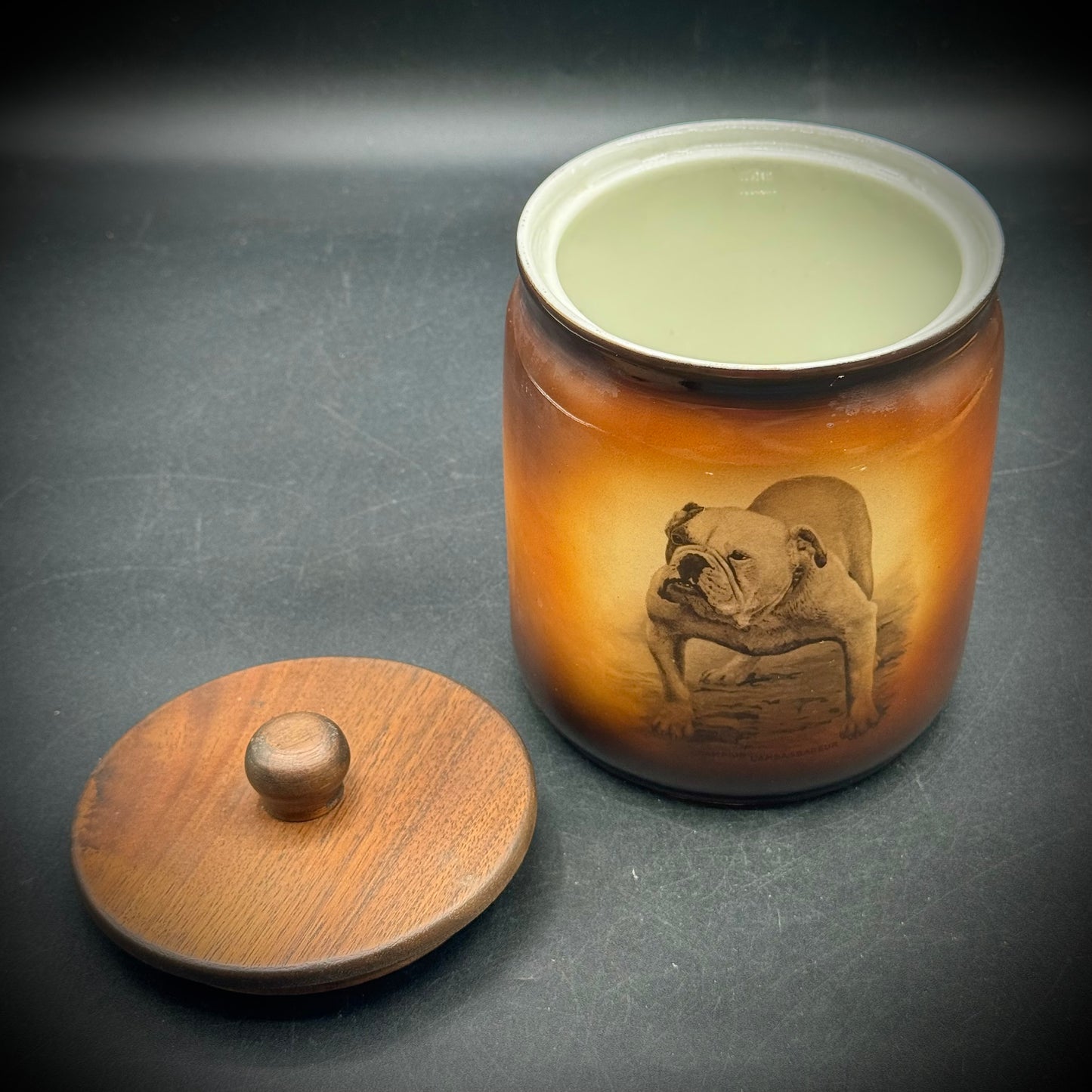 Antique English Bulldog Lidded Canister by Warwick English China
