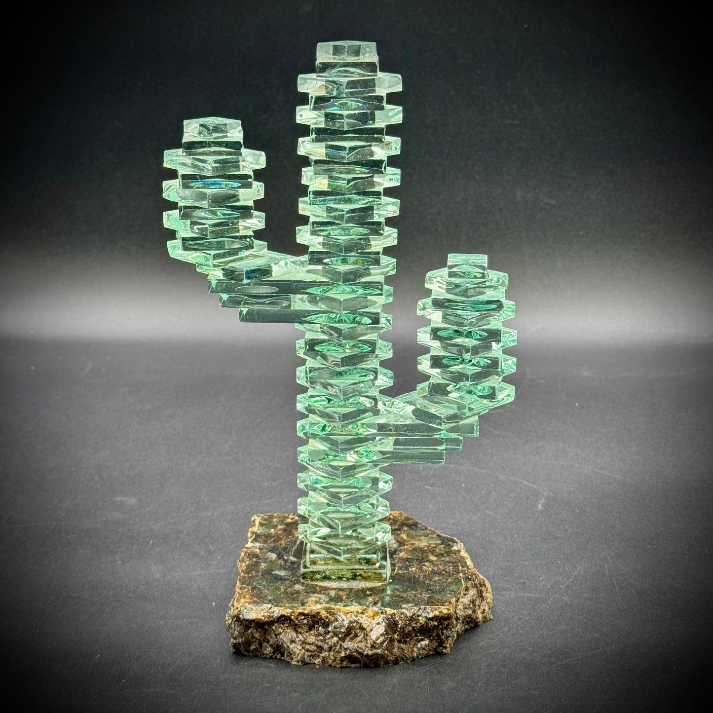 Vintage Stacked Glass Cactus on Marble Base