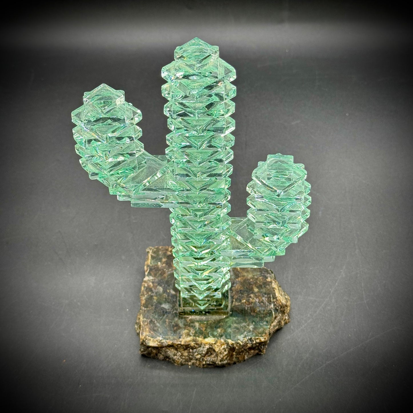 Vintage Stacked Glass Cactus on Marble Base