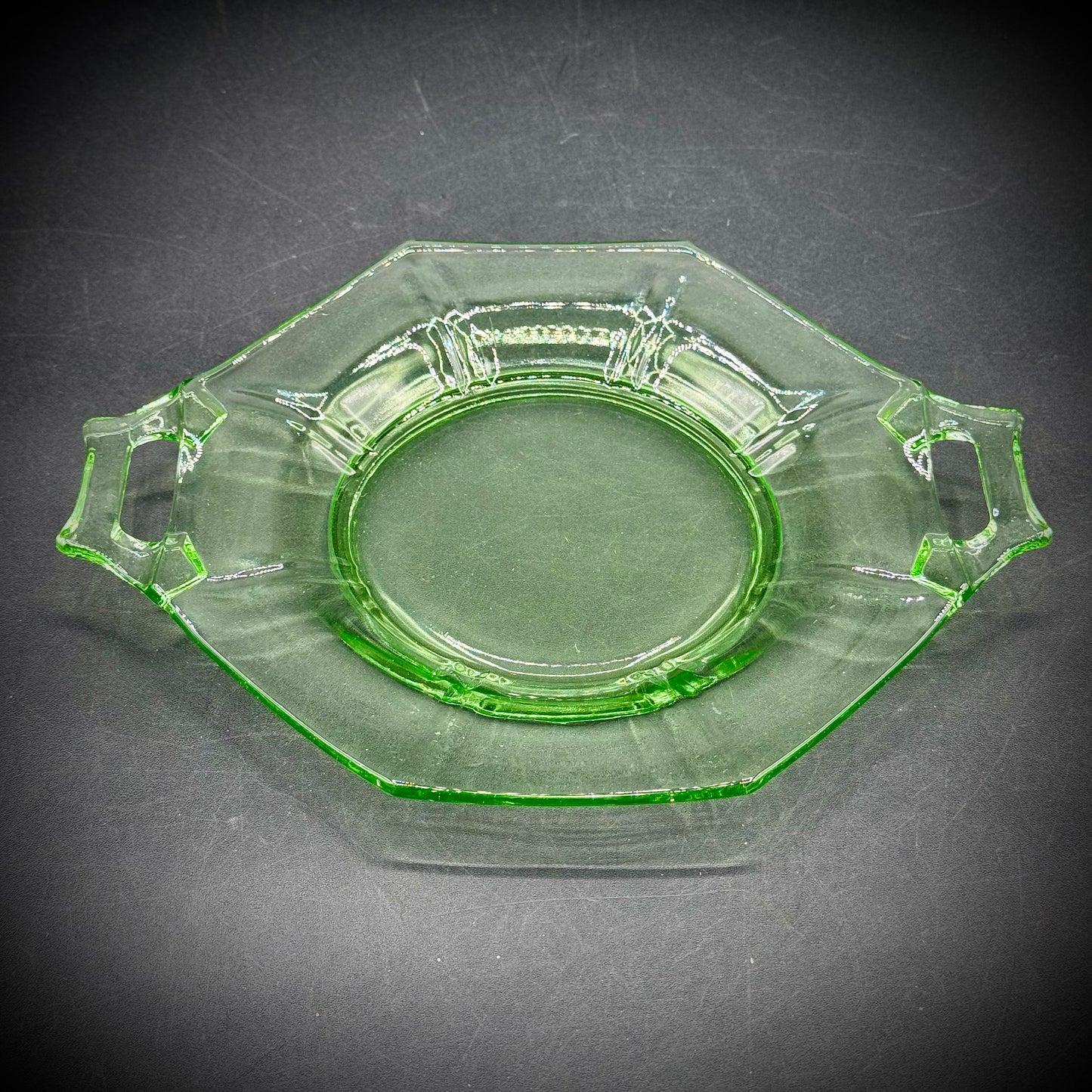 Vintage Two-Handled Uranium Glass Dish