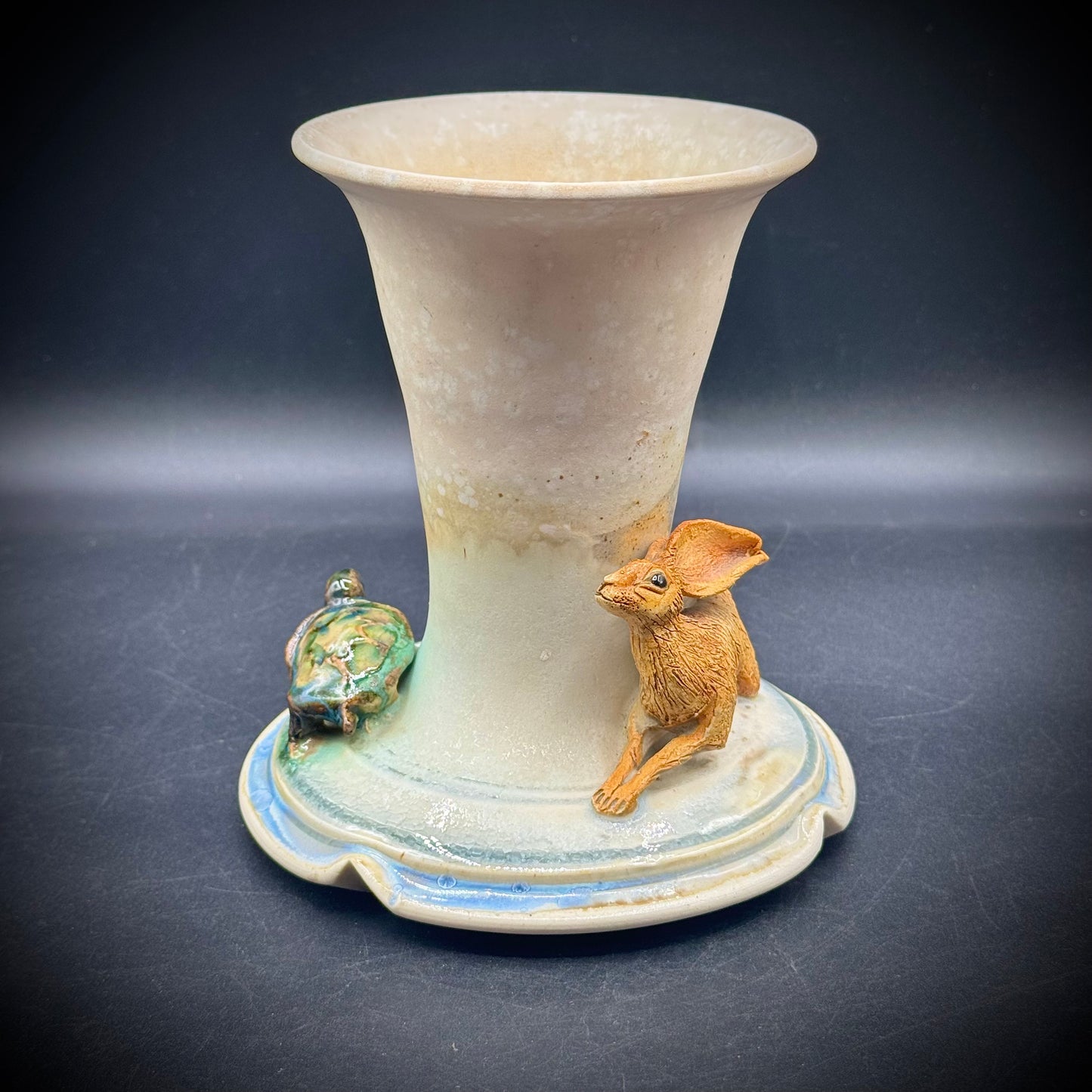 Whimsical Artist Signed Tortoise & The Hare Vase