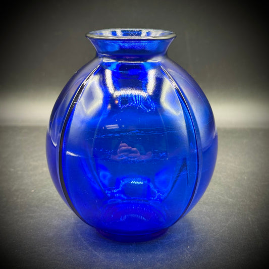 Cobalt Blue Vase with Art Deco Lines