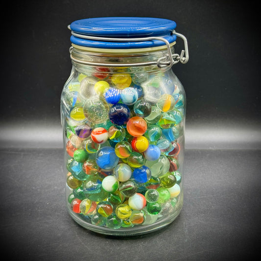 Massive Lidded Jar Full of Vintage Small and Large Marbles
