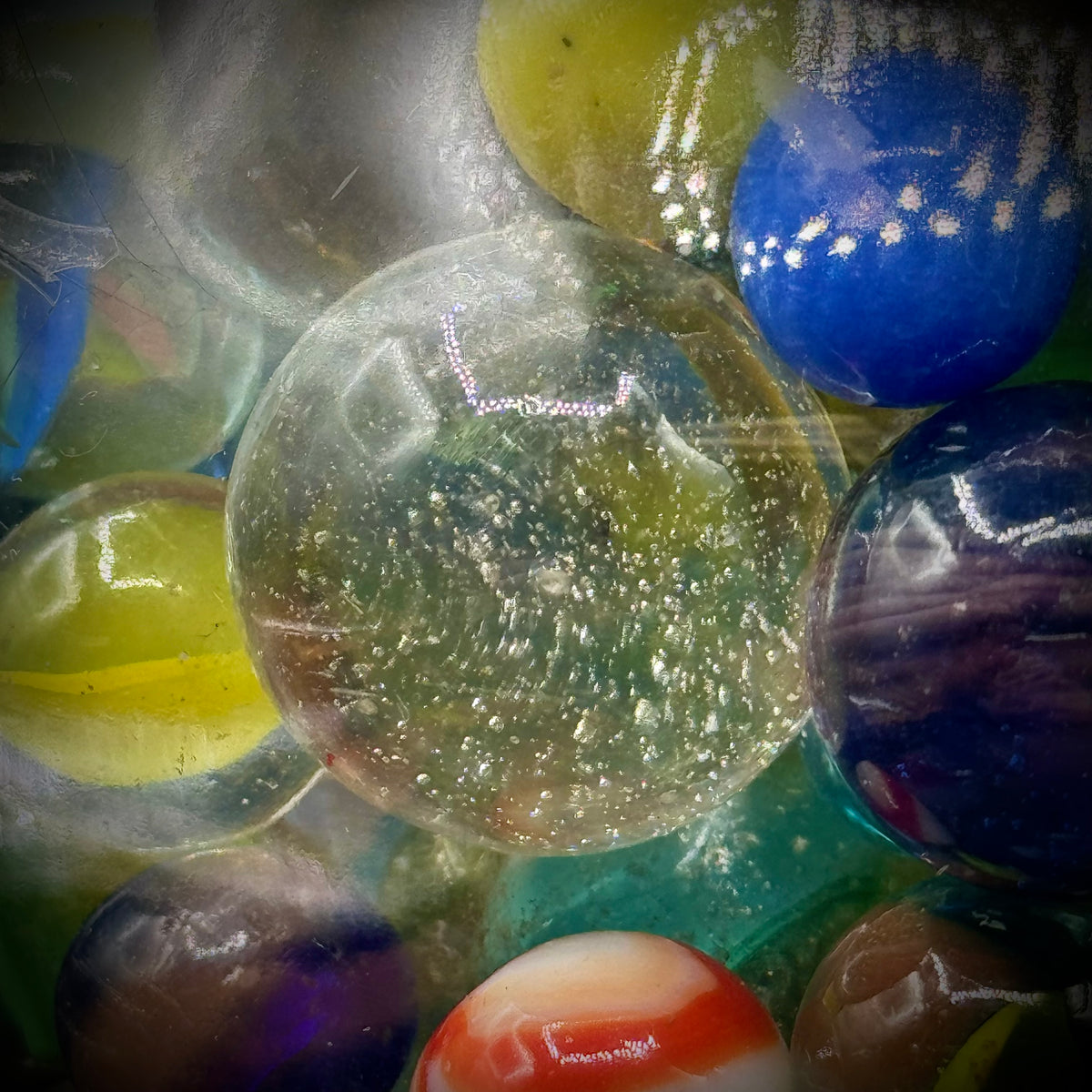Massive Lidded Jar Full of Vintage Small and Large Marbles