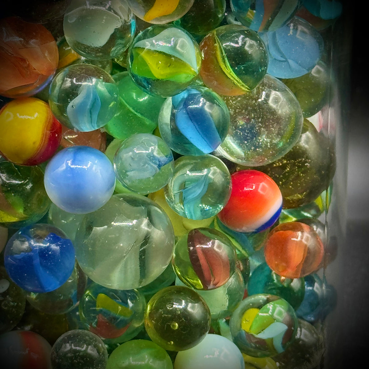 Massive Lidded Jar Full of Vintage Small and Large Marbles